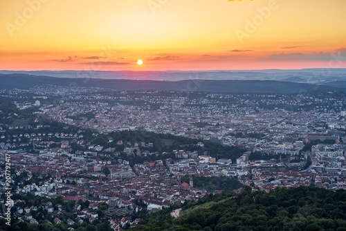 Sunset over Stuttgart City in Germany / View from the first TV Tower in the world © marako85