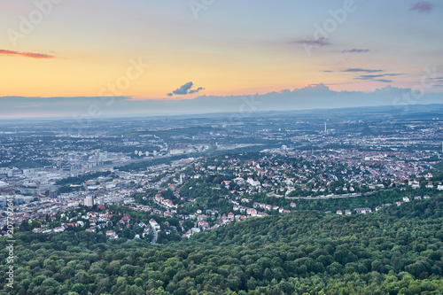 Sunset over Stuttgart City in Germany   View from the first TV Tower in the world