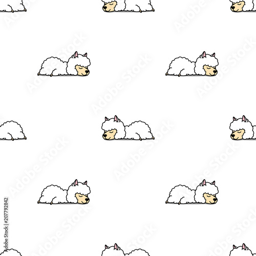Cute alpaca sleeping seamless pattern, vector illustration