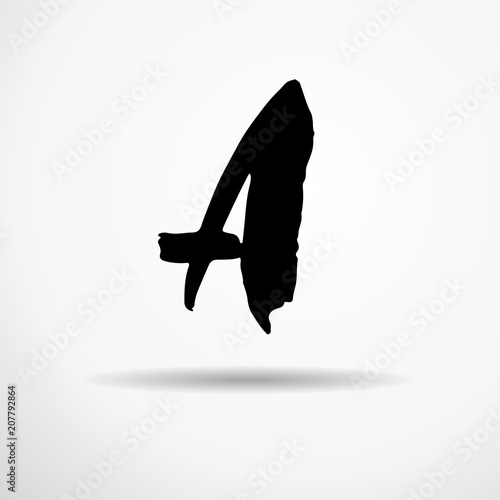 Letter A. Handwritten by dry brush. Rough strokes textured font. Vector illustration. Grunge style alphabet.