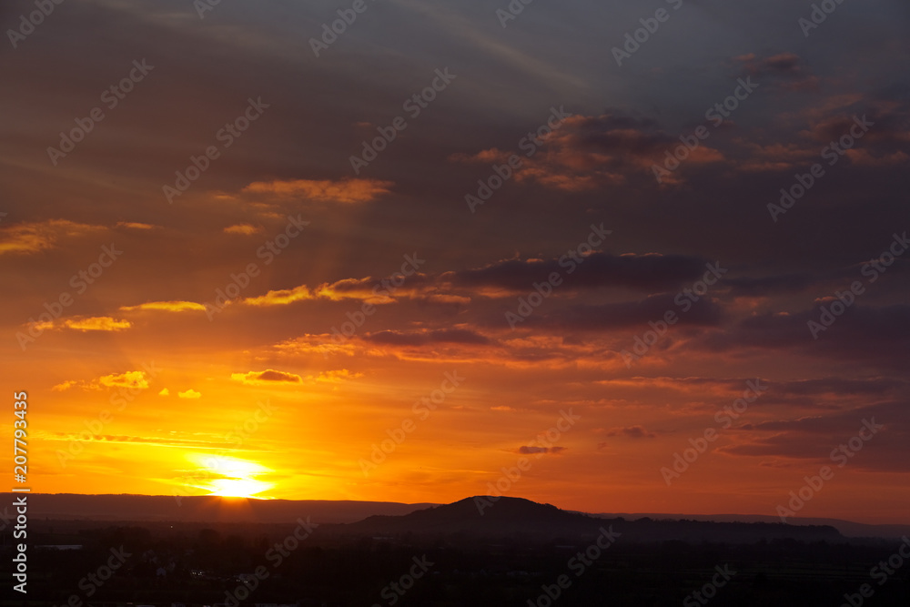 Sunset, Somerset, England, UK.