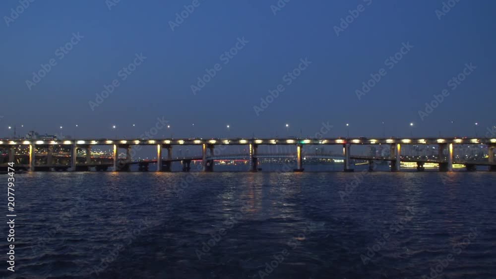 View of the Evening Seoul Bridge from Han River Cruise Ship View of the Evening Seoul Bridge from Han River Cruise Ship