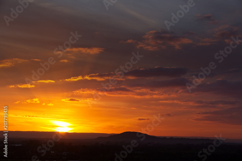 Sunset  Somerset  England  UK.