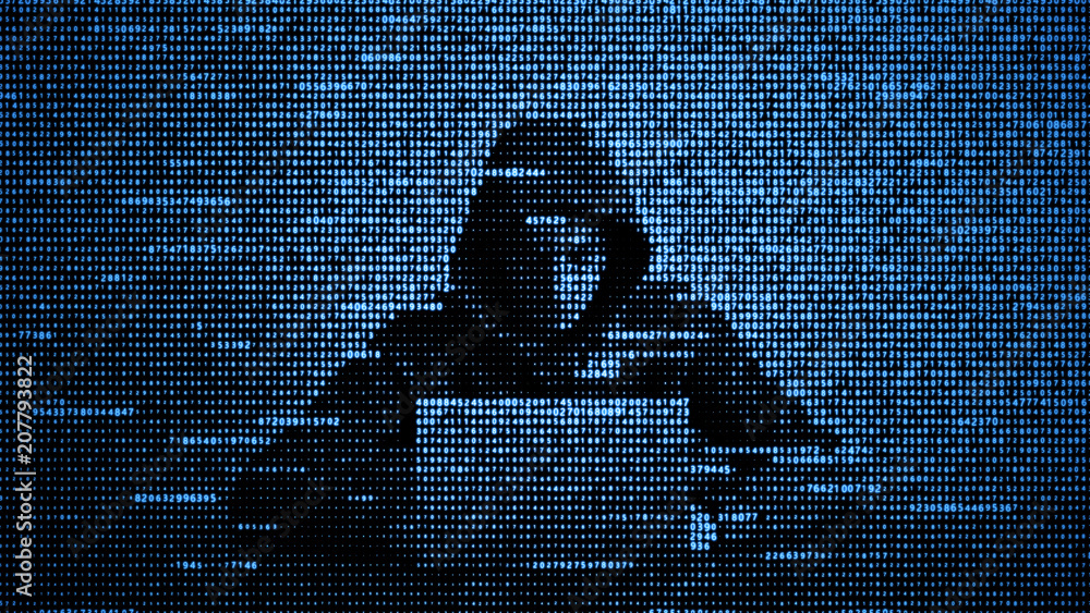 Hacker in data security concept. Hacker using laptop. Hacking the Internet. Cyber attack.
