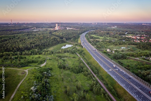 Aerial view on A4 motorway through Silesia