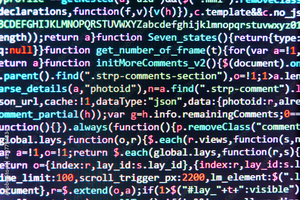 Abstract computer script code. PHP data source file. Screenshot with