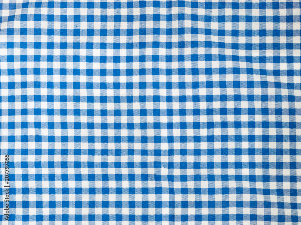 Top view of blue and white plaid tablecloth Top view of blue and white plaid tablecloth