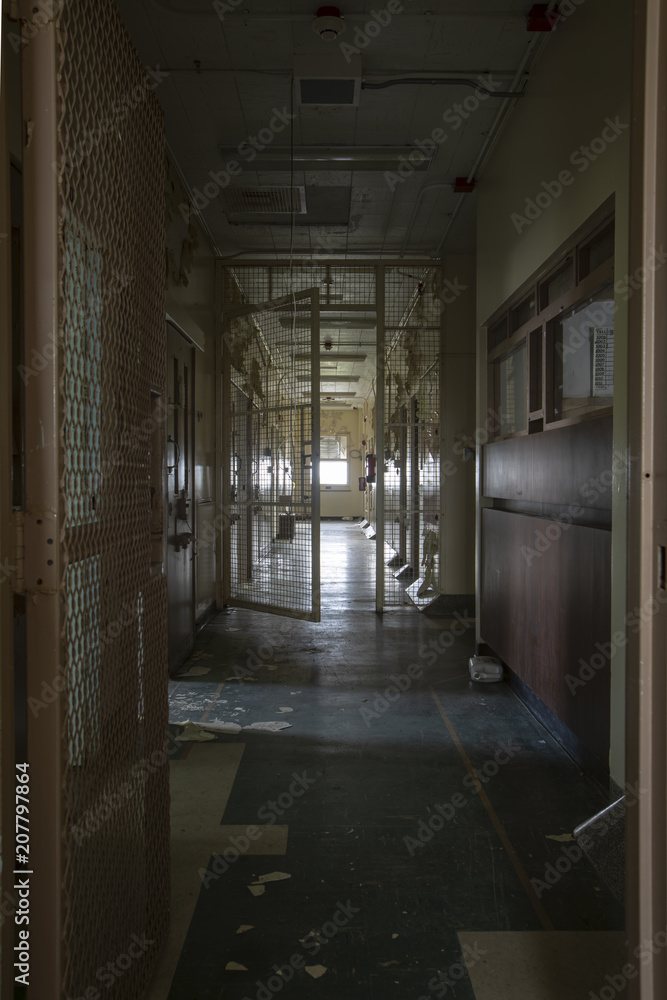 Hallway with solitary confinement cells in prison hospital