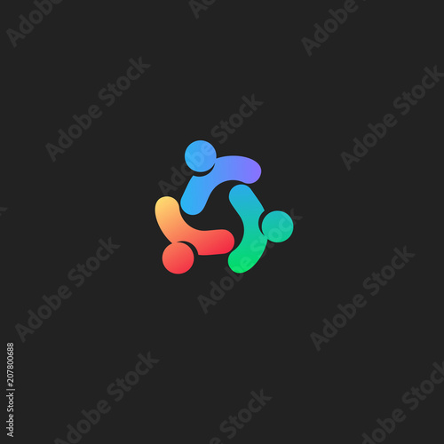 People connect abstract logo. Care symbol. People union vector icon on black background.