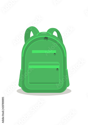 Green school backpack isolated on white background. Vector illustration.