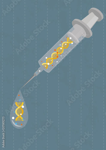 Gene therapy - future of medicine. A syringe with DNA