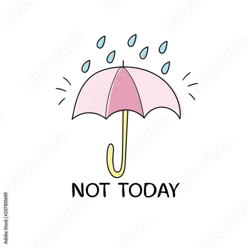 Hand drawn poster with umbrella and raindrops on white background. Vector illustration Used for greeting cards, posters and print invitations