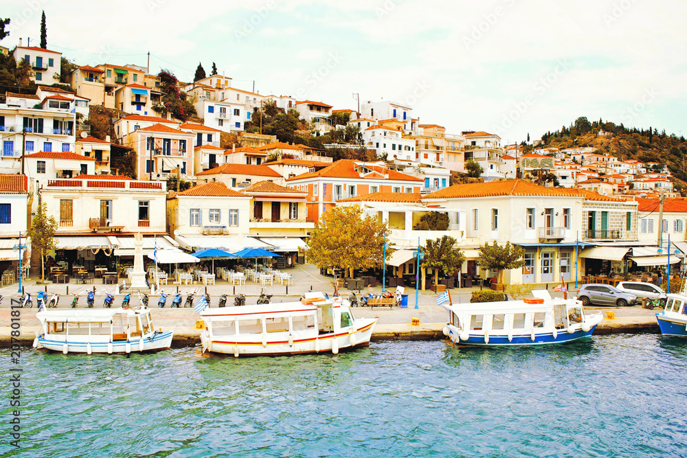 The town of Poros, Poros island, Saronic Gulf, Greece