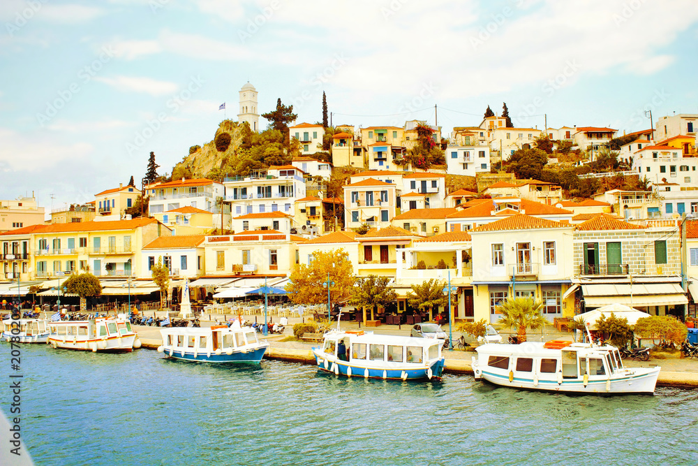 The town of Poros, Poros island, Saronic Gulf, Greece