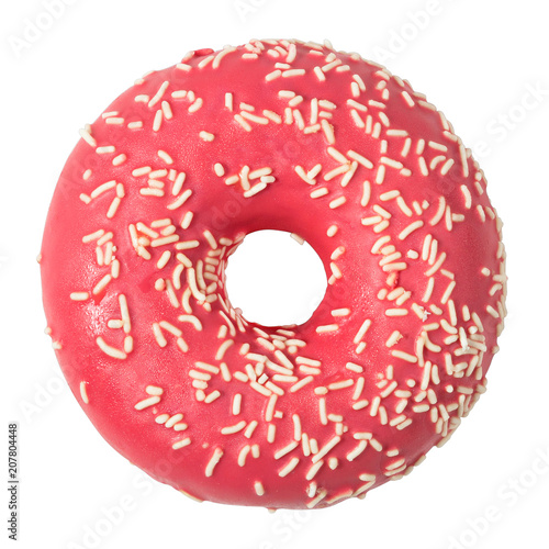 Pink donut with sprinkles isolated on white background