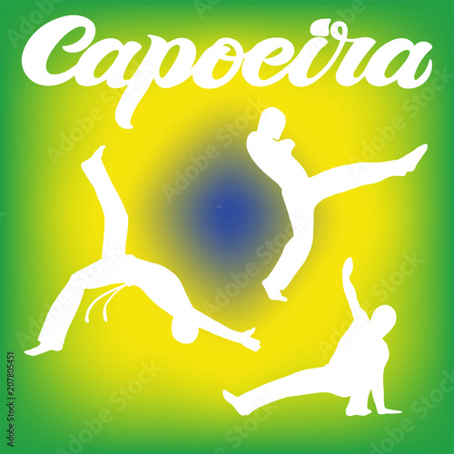 Capoeira lettering and sillouettes of capoeirists, no background. For designing capoeira promo, logo, banner, poster, website, invitation