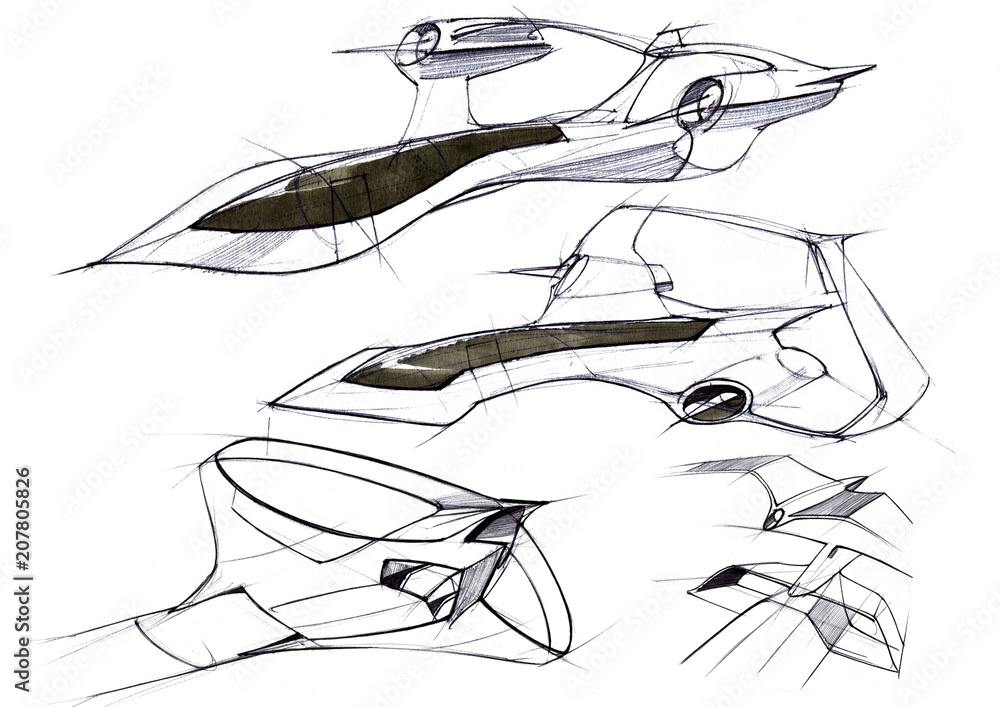 Sketch concept supersonic aircraft business class intercontinental flights. - obrazy, fototapety, plakaty 