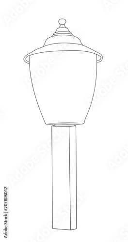 Vector illustration, isolated small streetlight in black and white colors, outline hand painted drawing
