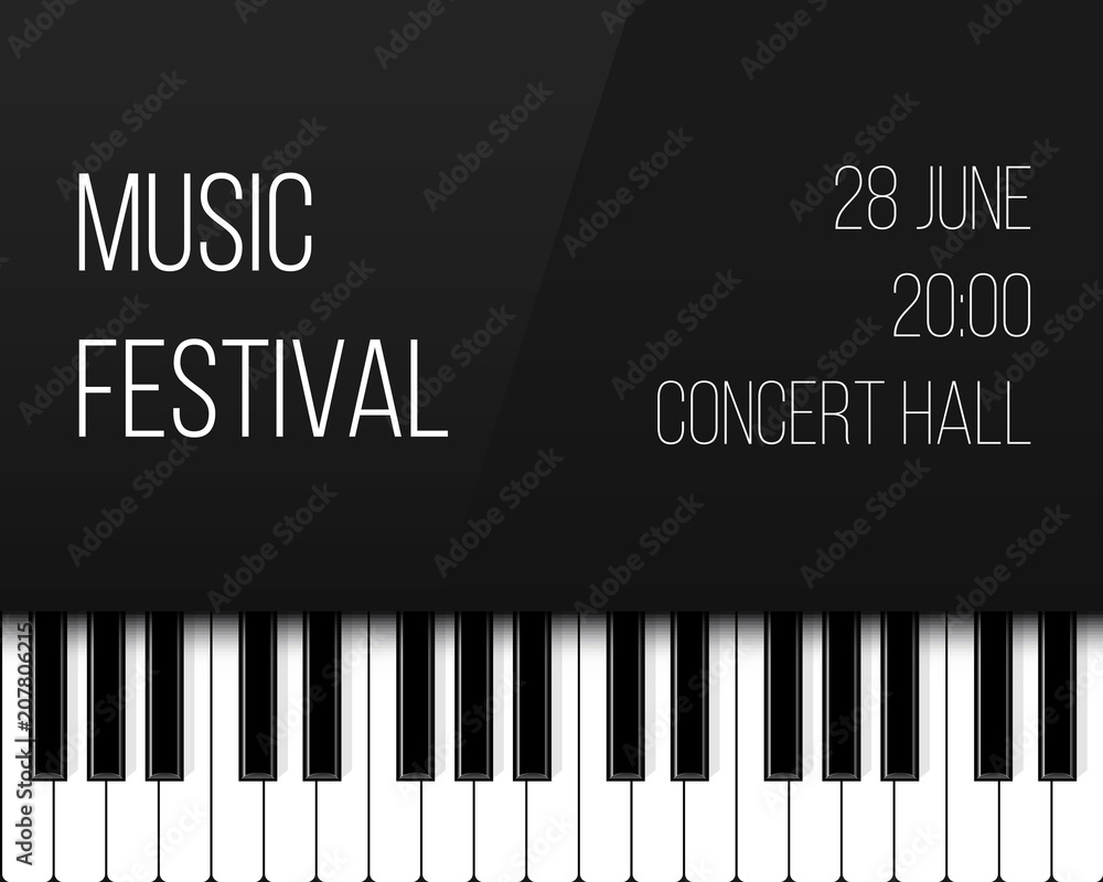 Fototapeta premium Creative vector illustration of piano keys. Art design jazz live concert music background. Abstract concept graphic element. Poster, flyer, leaflet or invitation template