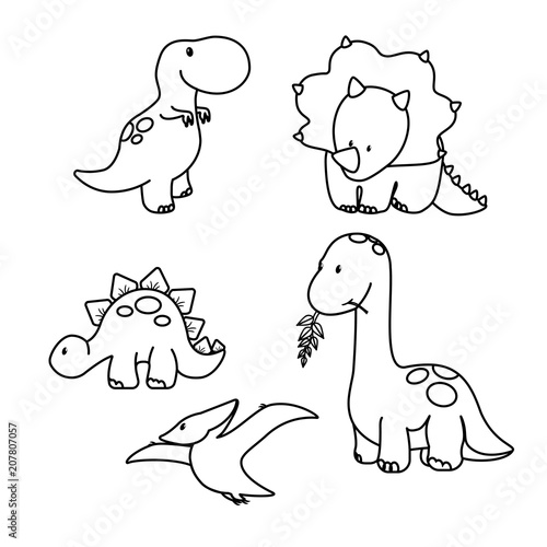 Dinosaur icons in flat style for designing dino party, children holiday, dinosaurus related materials