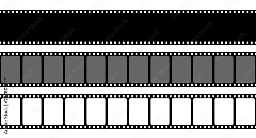 Creative vector illustration of old retro film strip frame set isolated on transparent background. Art design reel cinema filmstrip template. Abstract concept graphic element