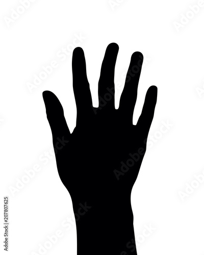 Number 5 or five hand gesture silhouette, hand sign vector illustration