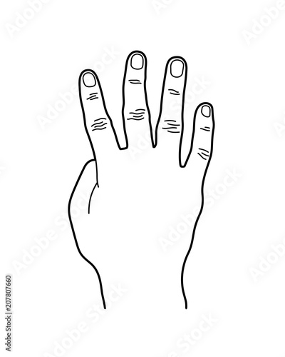 Number 4 or Four Hand Sign  Line Art Style Illustration