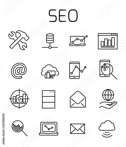 SEO related vector icon set.