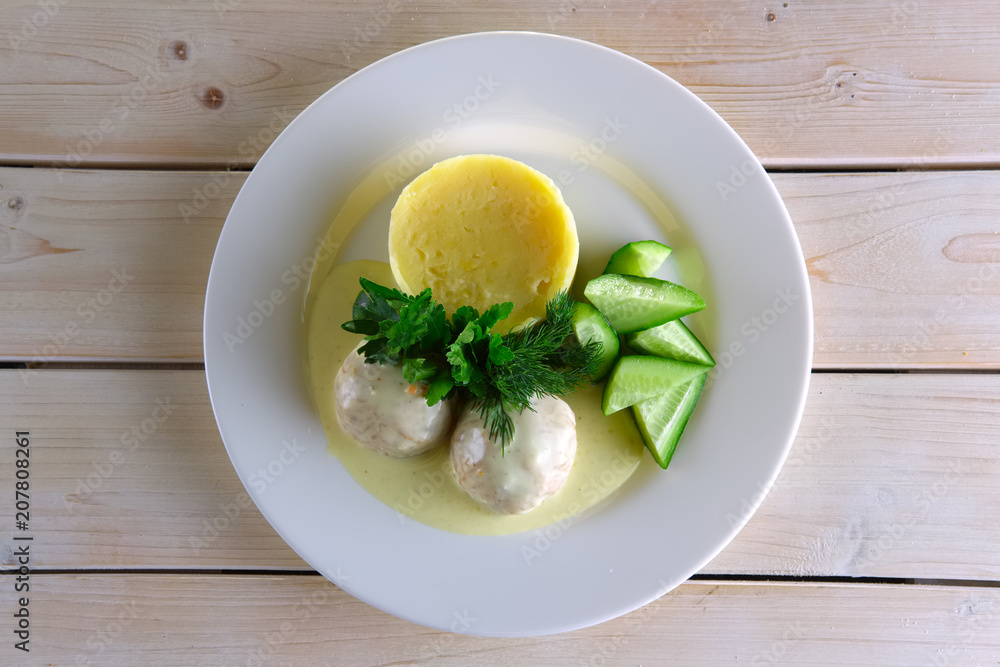 Meatballs with creamy sauce and mashed potato Meatballs with creamy sauce and mashed potato