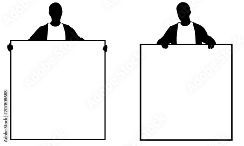 People holding big pannels isolated on white