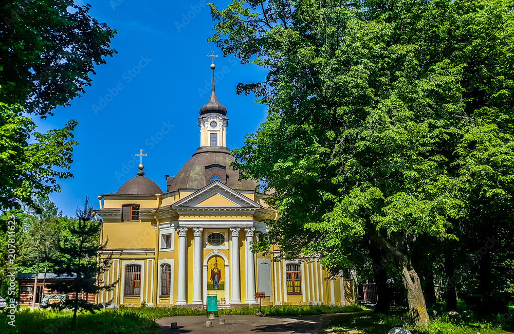 The Church of the Holy Apostles Peter and Paul in estate Znamenka. Peterhof, St.Petersburg, Russia. The Church of the Holy Apostles Peter and Paul in estate Znamenka. Peterhof, St.Petersburg, Russia.