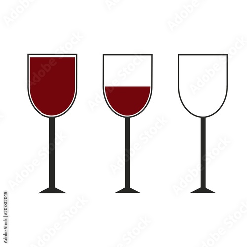 Three glasses of wine flat icon isolated on white background. Vector illustration.