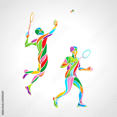 Abstract mens doubles badminton players color vector eps10