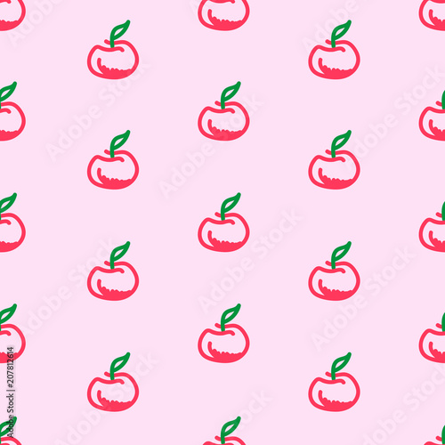 Apple seamless pattern on pink background. Fruits seamless pattern. Minimalistic pattern