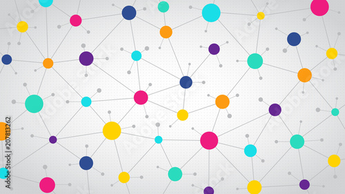 Network color communication background, abstract social network, flat vector design