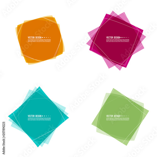 Vector set of colored banners from rectangular transparent intersecting layers. Isolated on white background.