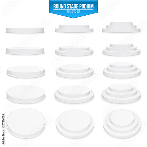 Creative vector illustration of 3d round stage podium set isolated on transparent background. Art design pedestal, platform. stage, scene. Abstract concept graphic collection element