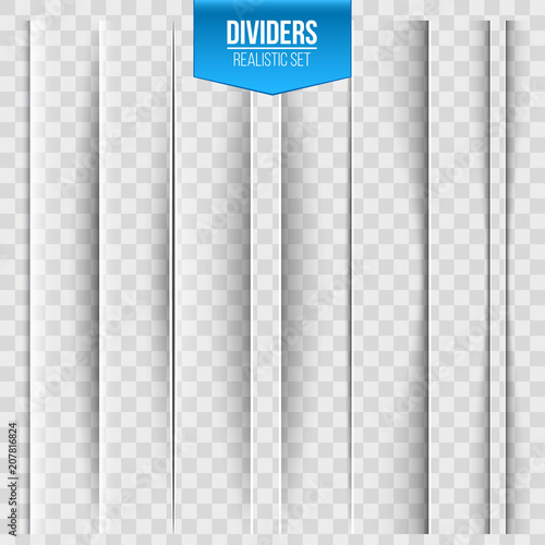 Creative vector illustration of realistic paper shadow dividers isolated on transparent background. Art design effect set. Abstract concept graphic element