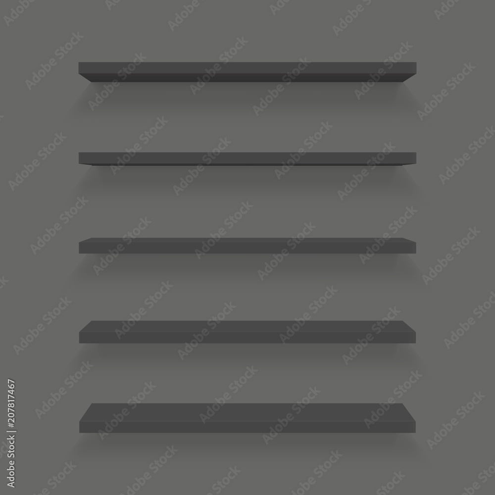 Creative vector illustration of empty shelves set on wall isolated on background. Art design template mockup. Abstract concept graphic element for shop