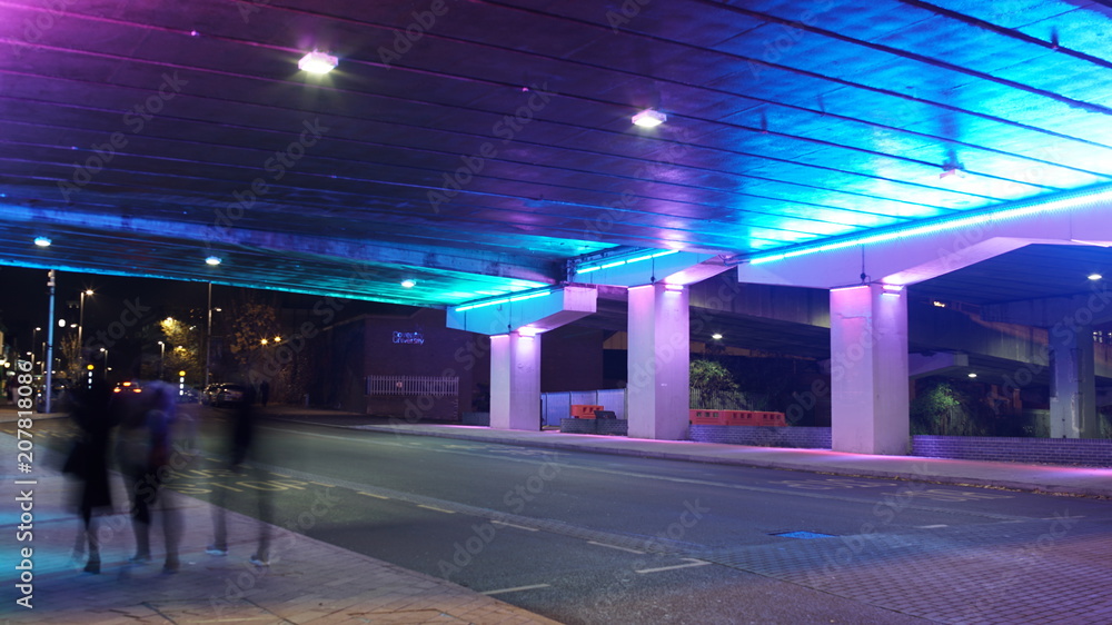 Neon light under bridge (Cyan lights)