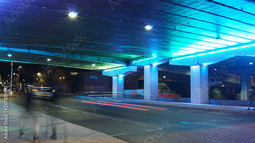 Time lapse under Neon lit bridge (ID: 207818000)