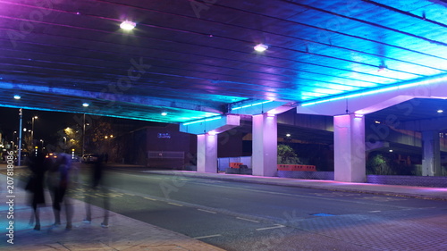 Neon light under bridge (Cyan lights)