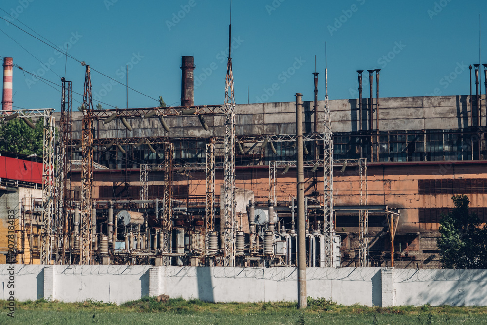 Old Russian industrial factory exterior, industrial building