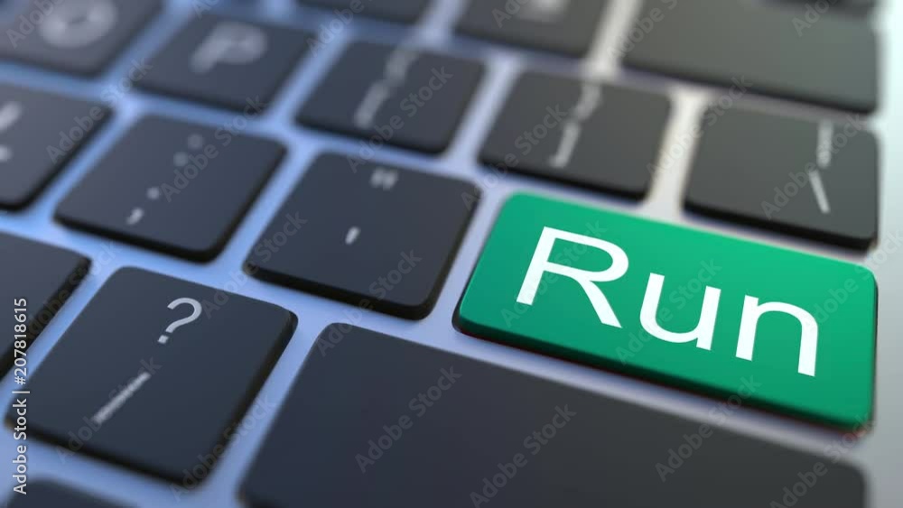 STOP key turning over to RUN button on the keyboard. Conceptual 3D animation STOP key turning over to RUN button on the keyboard. Conceptual 3D animation