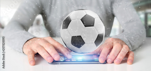 Man holding a Football ball and connection isolated  3d rendering
