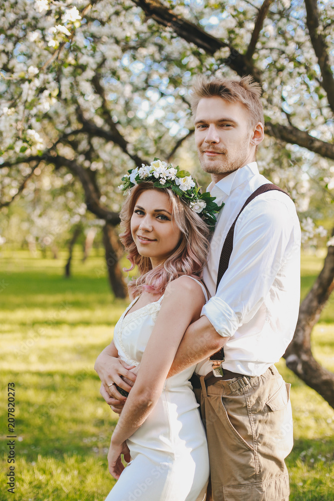 Happy couple. Loving couple enjoying in moments of happiness in the park. Love and tenderness, dating, romance. Lifestyle concept