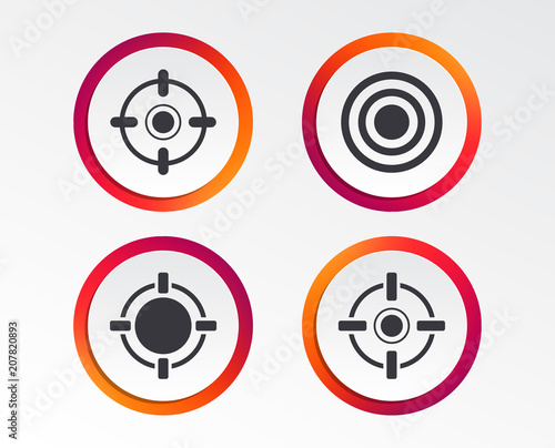 Crosshair icons. Target aim signs symbols. Weapon gun sights for shooting range. Infographic design buttons. Circle templates. Vector