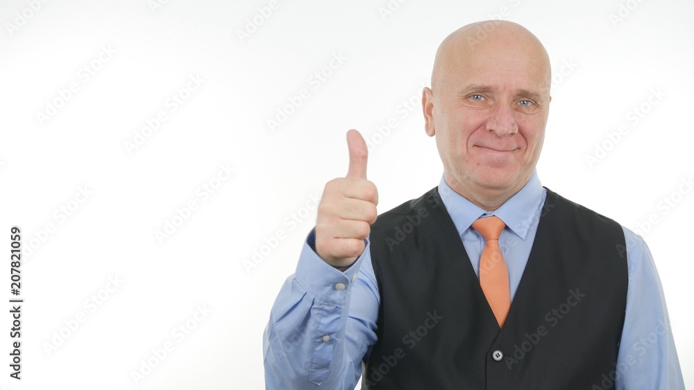 Businessman Image Smiling and Making Good Job Sign Thumbs Up Businessman Image Smiling and Making Good Job Sign Thumbs Up