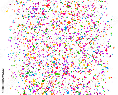 Carnaval or Festival Confetti. Colorful confetti pieces. Celebration party or Holiday background. Flying colorful glitter particles. Decoration pattern. Vector