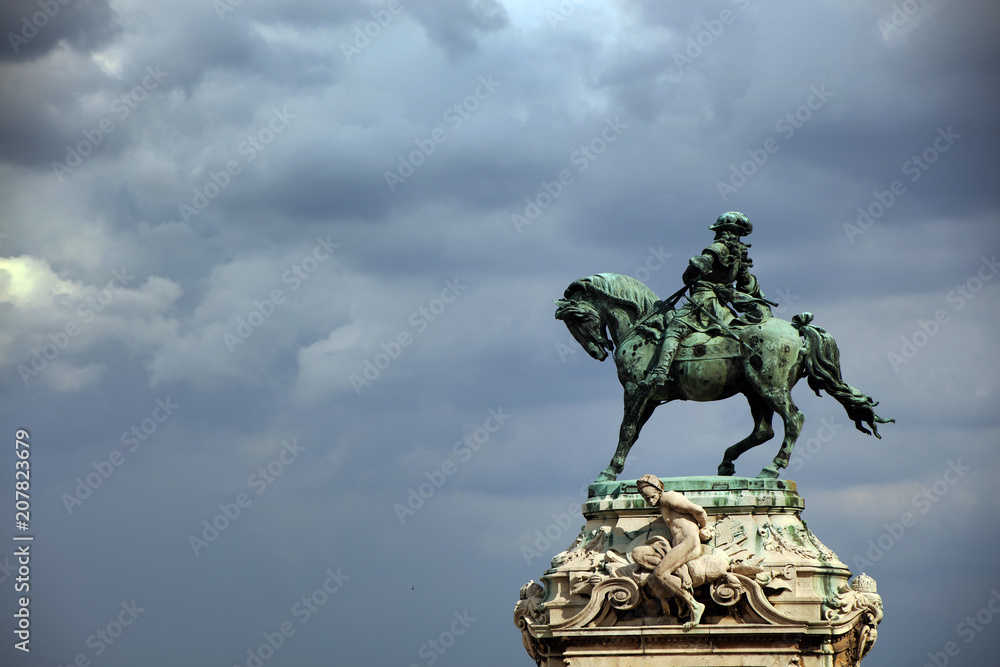 Equestrian statue of Prince Eugene of Savoy, in front of the historic Royal Palace in Buda Castle, Budapest, Hungary, Europe Equestrian statue of Prince Eugene of Savoy, in front of the historic Royal Palace in Buda Castle, Budapest, Hungary, Europe